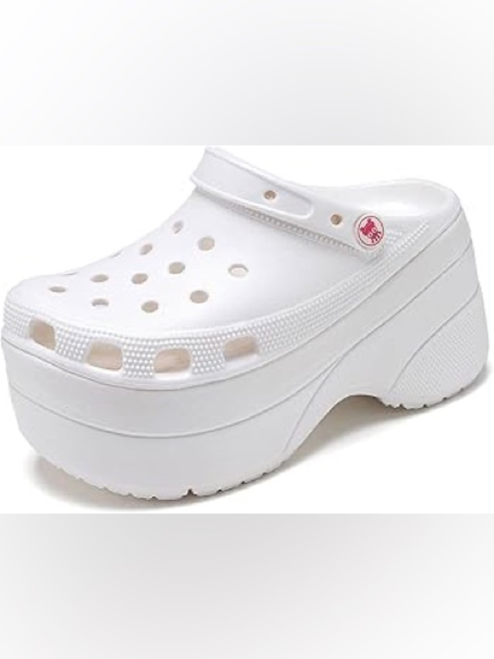 White Platform Clog with Pink Accent Strap Button